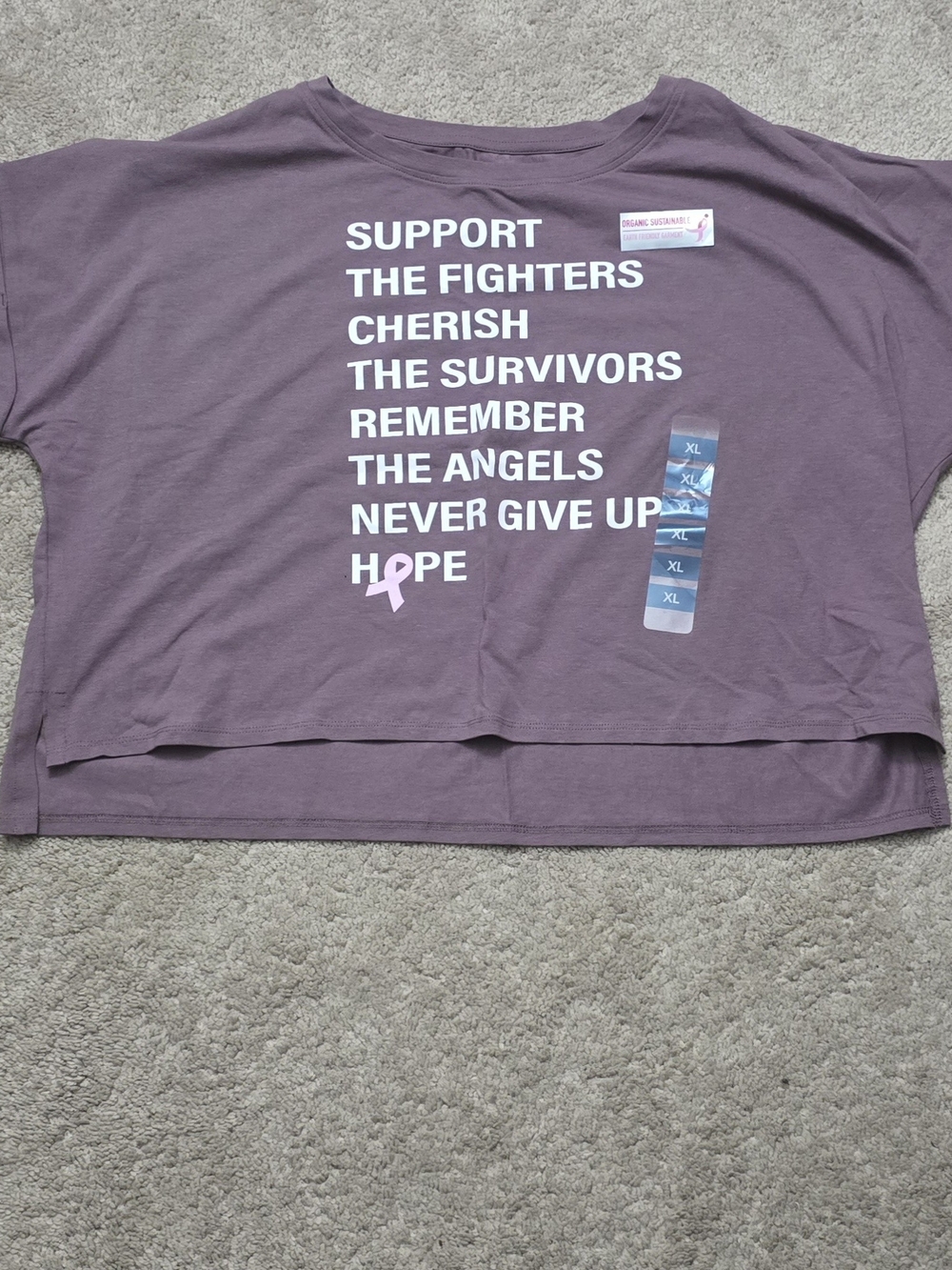 NWT Breast Cancer Awareness Graphic Tee | Mauve High-Low Crop Shirt XL
